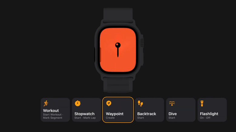 Apple Watch Ultra with available actions listed underneath