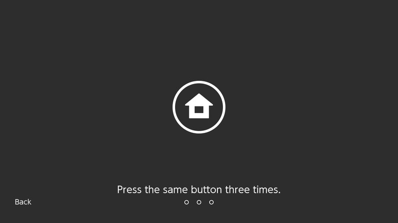 screenshot of the Nintendo Switch lock screen, showing the Home icon, "Back," and "Press the same button three times."