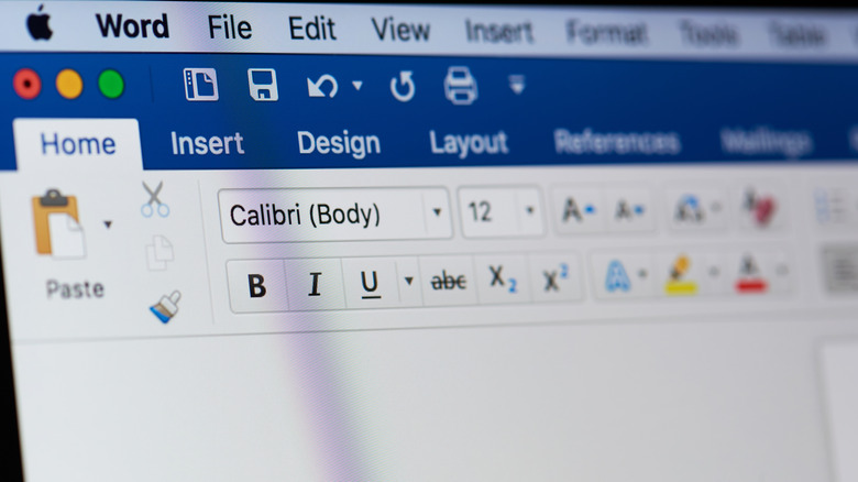 Microsoft Word toolbar