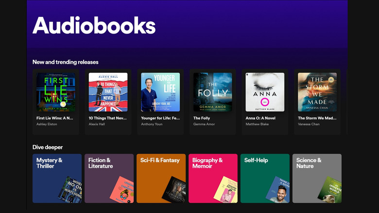 Spotify audiobooks page