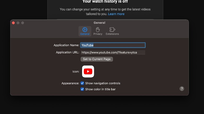 Setting YouTube app on Mac