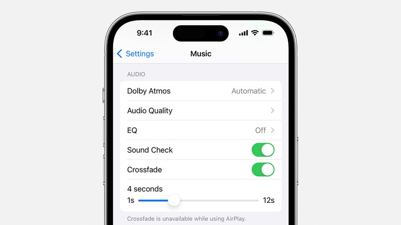 Music settings on an iPhone