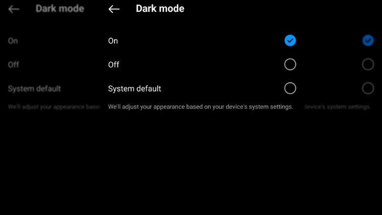 Dark mode Instagram Android