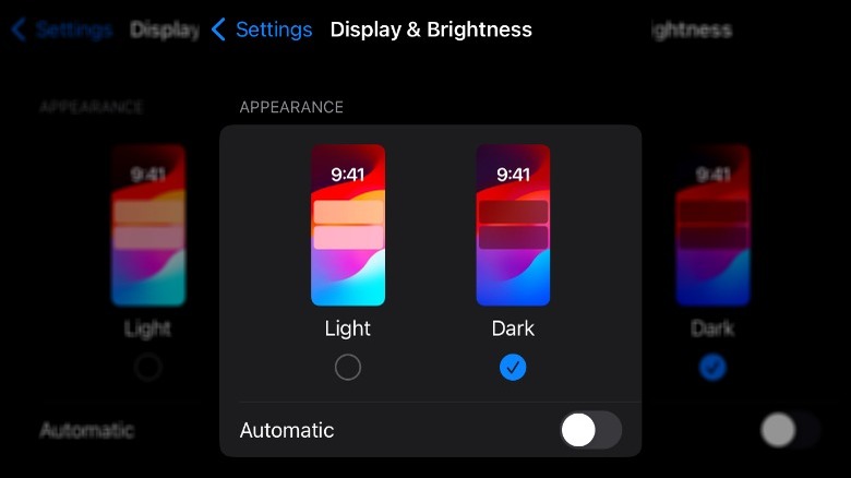 Dark mode settings iPhone