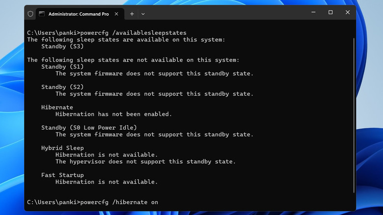 Hibernation feature using Command Prompt