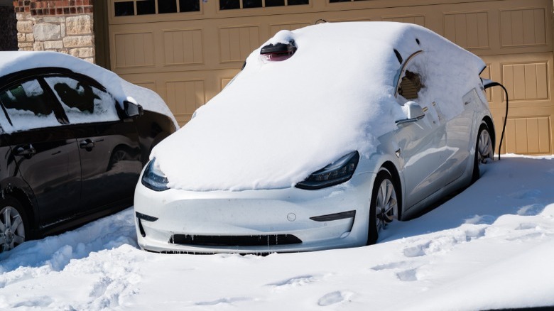 Tesla charging snow covered