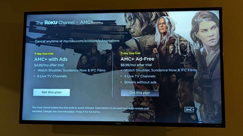 AMC+ Subscription menu on Roku TV