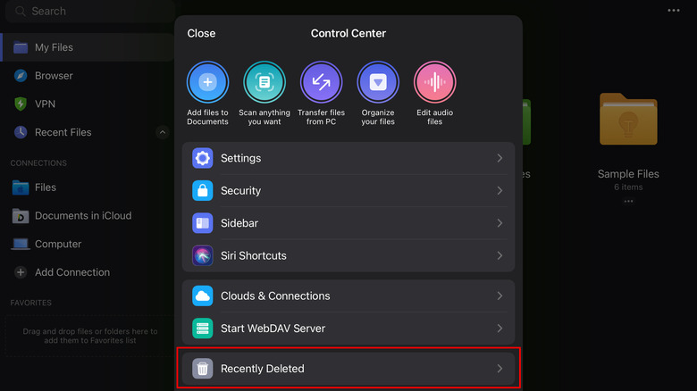 Recently Deleted option in Documents Control Center