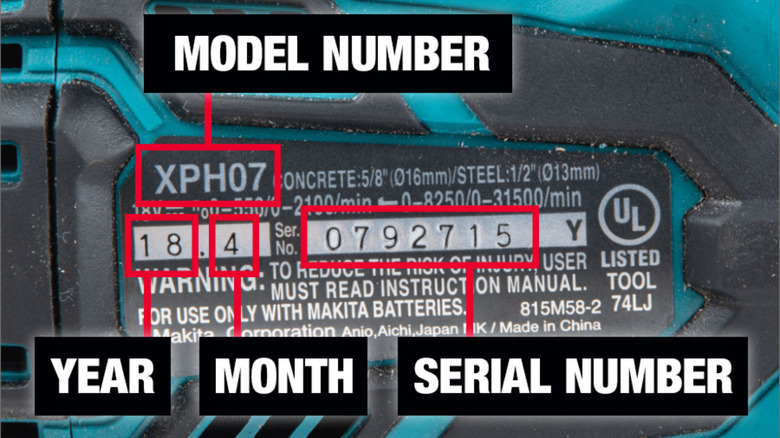 Image indicating a Makita tool's information placement