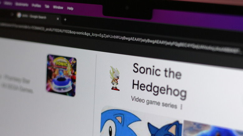 Sonic Easter egg in Google Search on a laptop