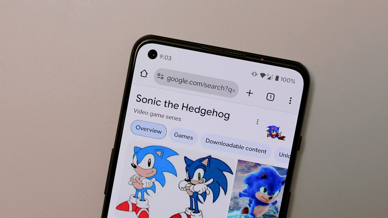 Sonic Easter egg in Google Search on a phone