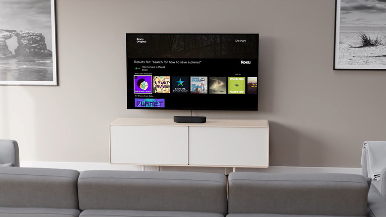 Roku TV on TV stand in the living room