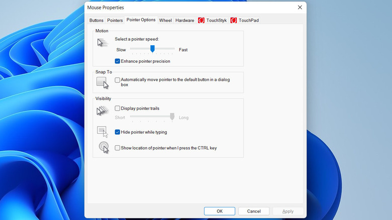 Windows Mouse Properties dialog box