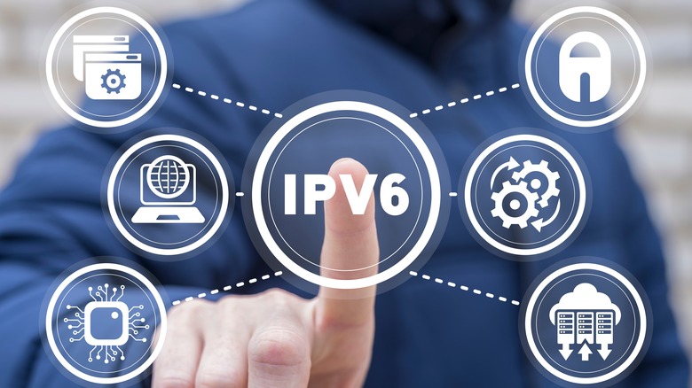 person pointing fingers towards IPv6 graphics