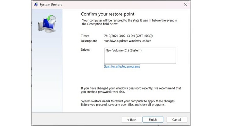 system restore point process