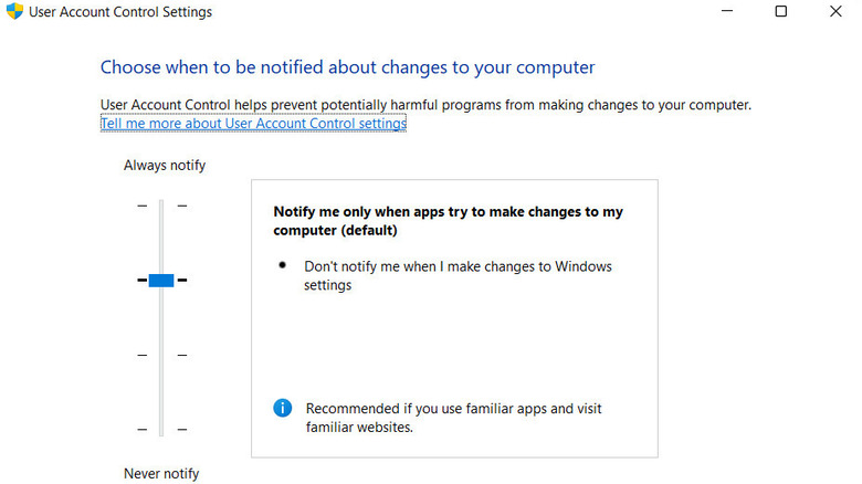 UAC settings Windows