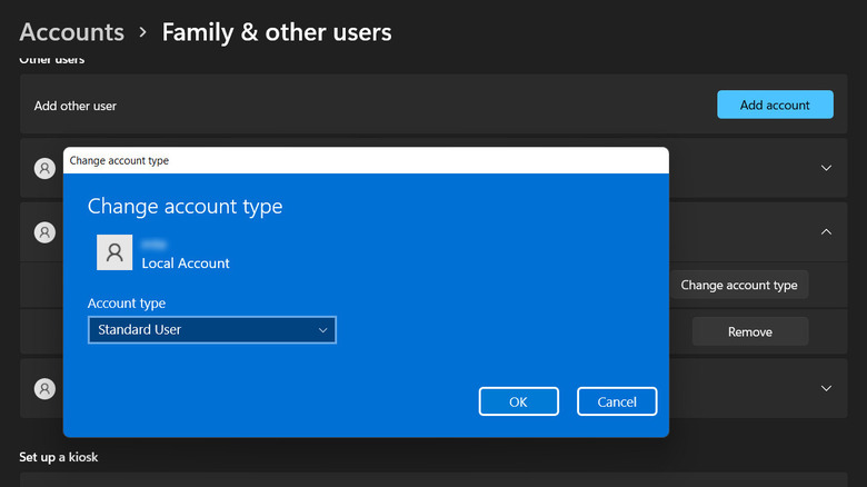 Change account type in Windows