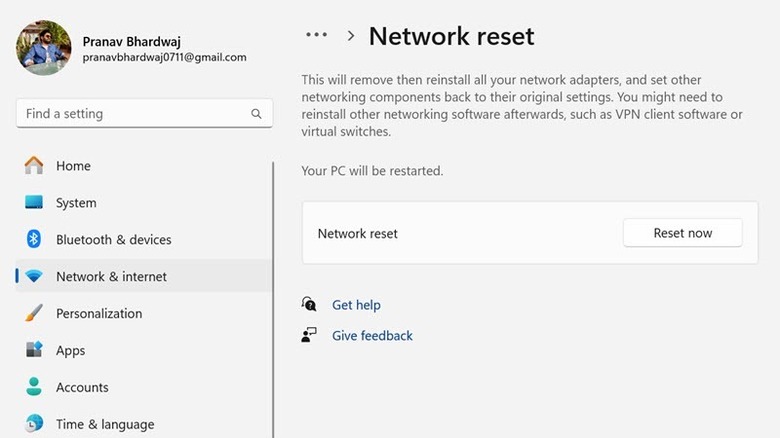 Windows 11 Network Reset settings