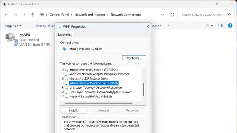 disable IPv6 under Wi-Fi properties