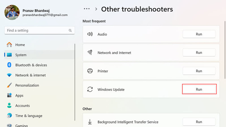 Windows troubleshooters settings