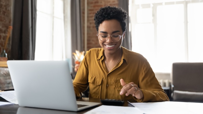 Woman using laptop