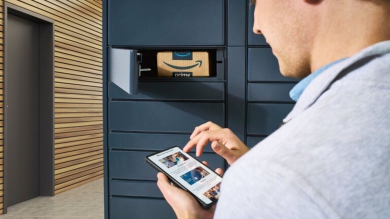 Amazon package inside an Amazon Locker compartment