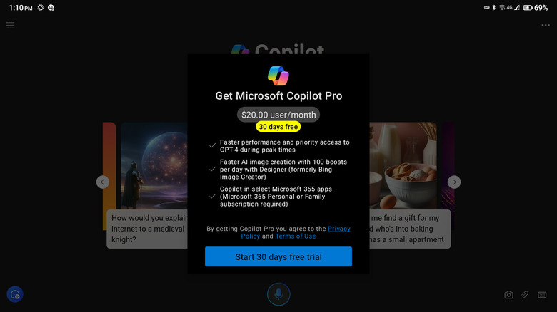 Copilot Pro 30-day trial screen