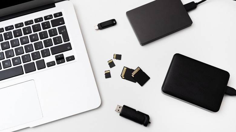 External storage devices on a desk