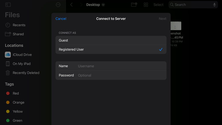 Connect to Server option on Files