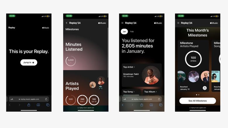 screenshots of Apple Music monthly Replay slides