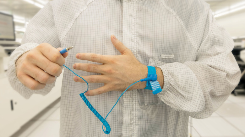 man wearing anti-static wrist strap