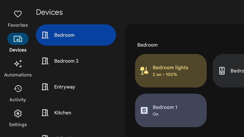 Devices grouped by room in Google Home