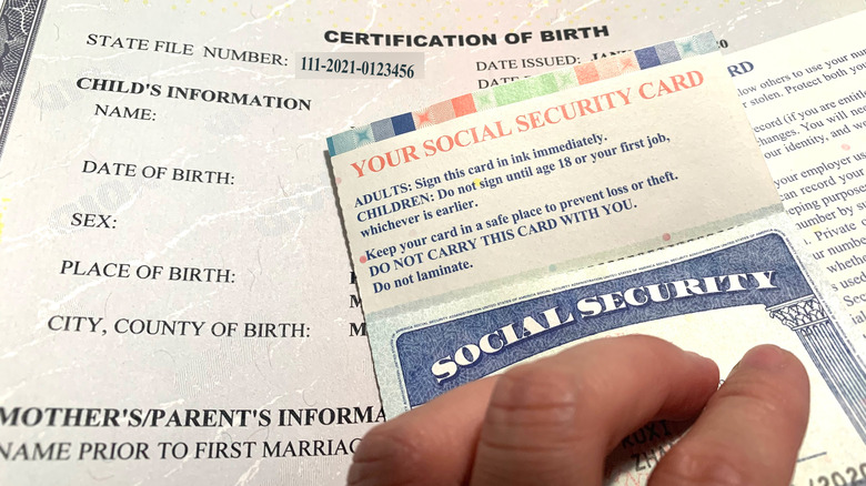 Social Security card with birth certificate