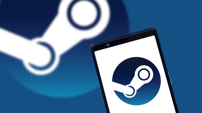 Steam logo on phone and in background