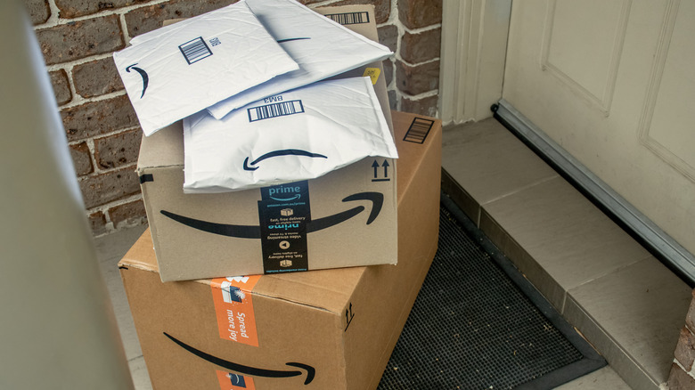 Amazon parcels on doorstep