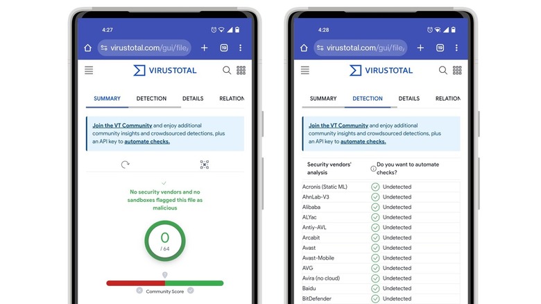 VirusTotal APK Scan screenshots
