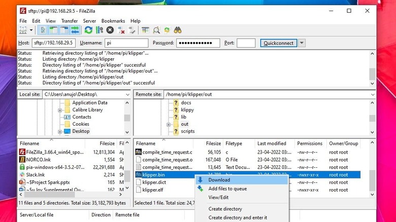 Retrieving file over the network using FileZilla