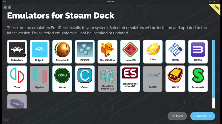 EmuDeck emulator screen Steam Deck