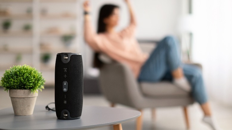 JBL speaker with woman in the backgroud