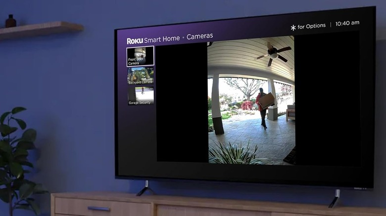 Roku video doorbell feed shown on TV screen