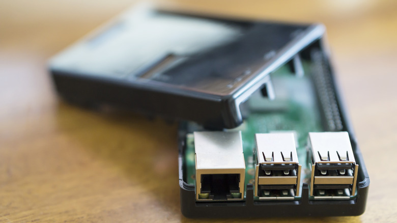 Closeup of raspberry pi ports