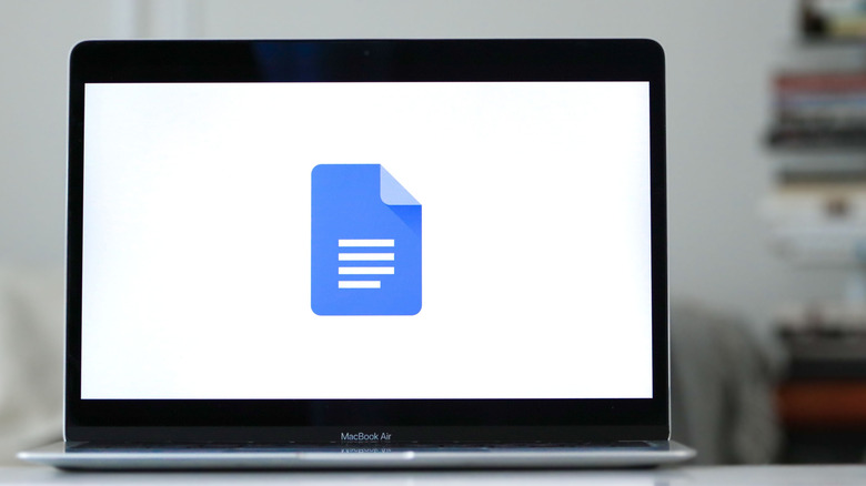 Google Docs logo on MacBook screen