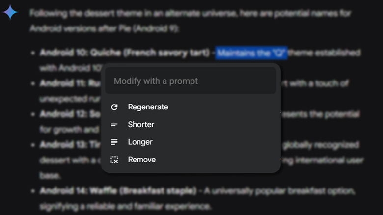 regenerate prompt option in Gemini AI