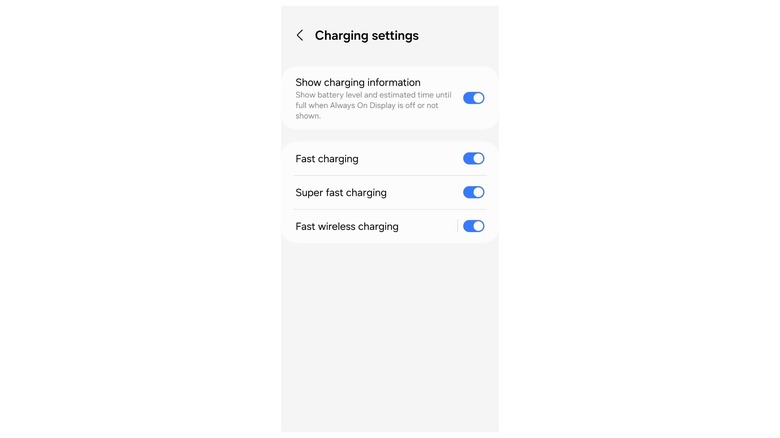 Samsung Galaxy S22 Charging settings menu