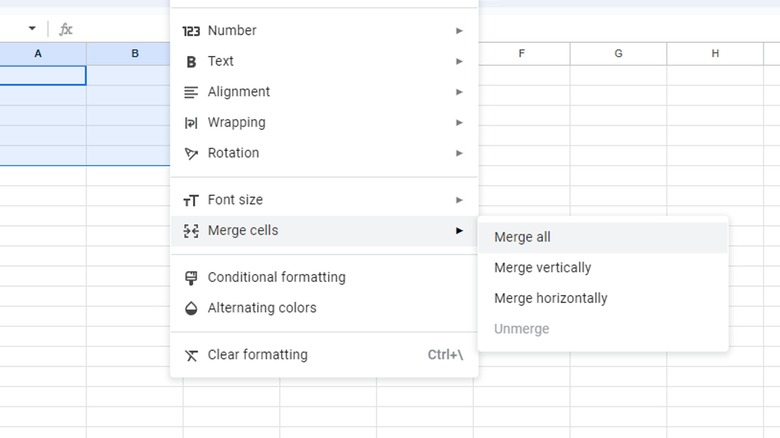 Google sheets merge cells screenshot