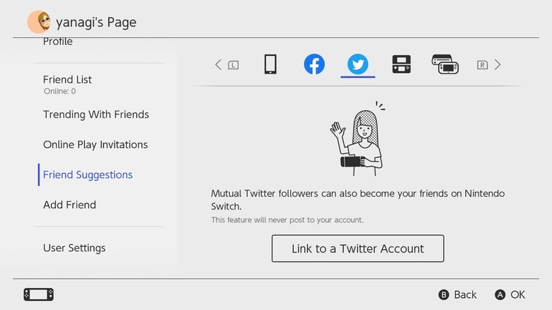 Twitter tab Nintendo Switch menu