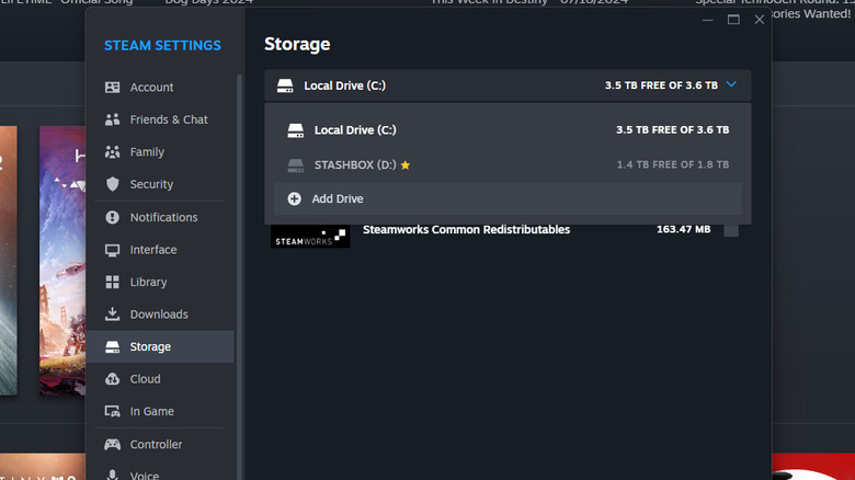 Storage settings in Steam