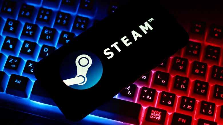 Steam logo over keyboard