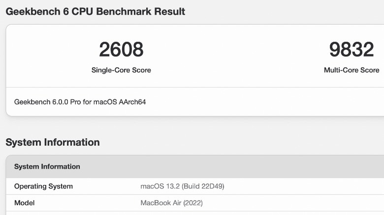 A GeekBench test result