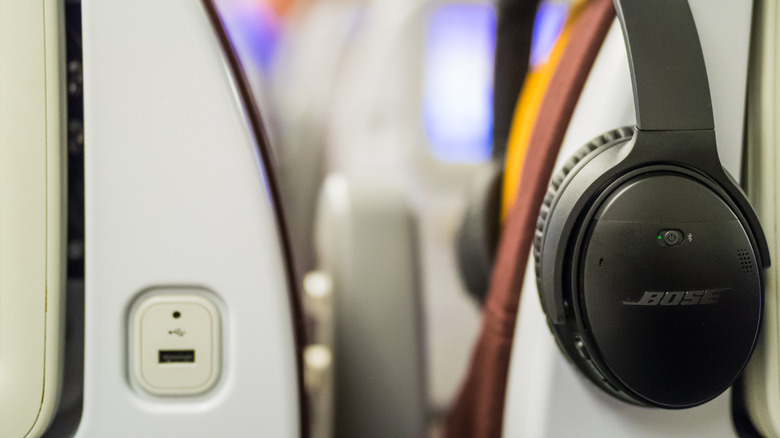 Bose headphones on plane